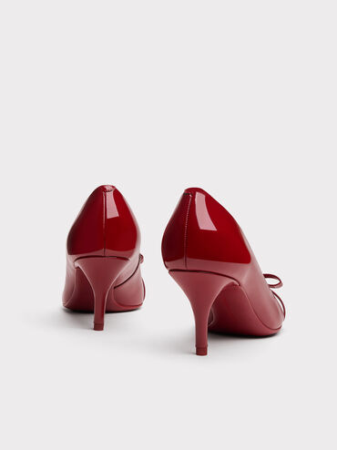 Dorian Patent Bow Pointed Stiletto Pumps, Red, hi-res