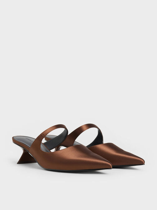 Vada Satin Asymmetric Sculptural Heel Pumps, Dark Brown, hi-res