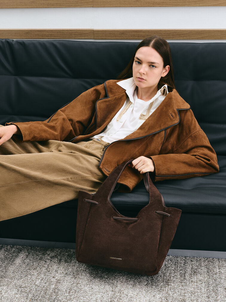 Mila Metallic-Knot Tote Bag, Espresso Brown, hi-res