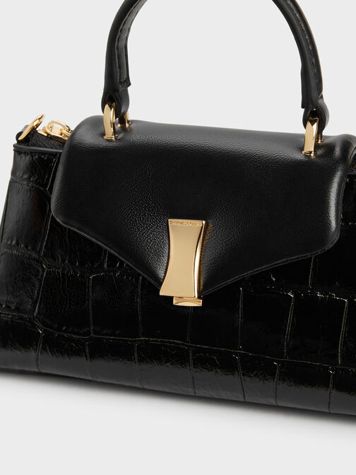 Micro Lilibet Croc-Effect Top Handle Bag, Black, hi-res