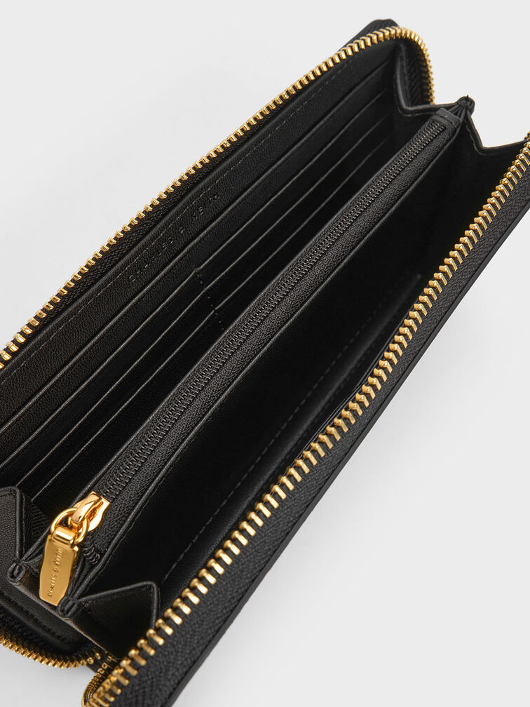 Dulcie Croc-Effect Zip-Around Long Wallet, Black, hi-res