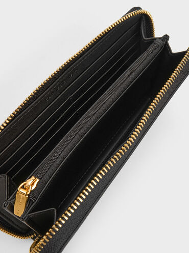 Dulcie Croc-Effect Zip-Around Long Wallet, Black, hi-res