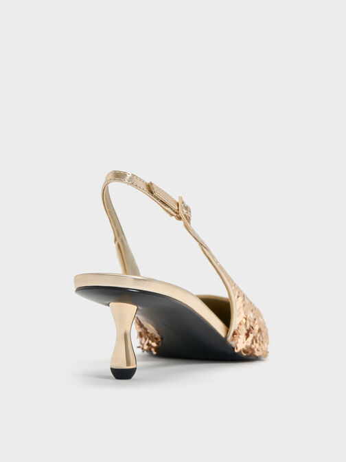 Ruthie Sequinned Slingback Pumps, Gold, hi-res