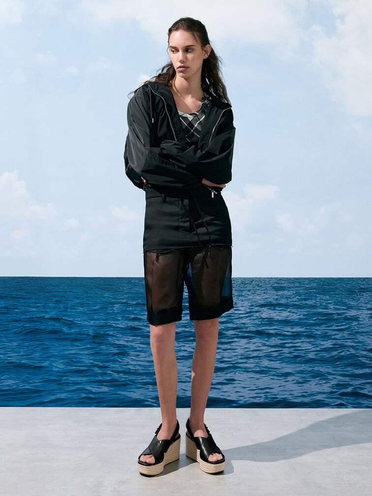 Crossover Espadrille Wedges, Black, hi-res