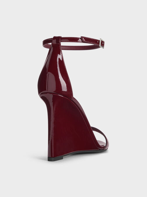 Patent Ankle-Strap Wedges, Burgundy, hi-res