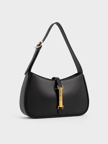 Cesia Metallic-Accent Shoulder Bag, Black, hi-res