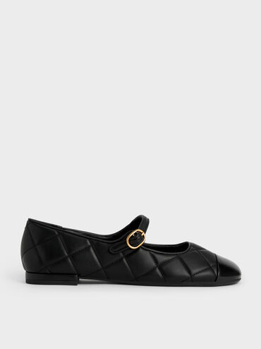 Cap-Toe Quilted Mary Janes, Black, hi-res