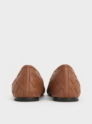 Ivette Woven Bow Ballet Flats, Brown, hi-res