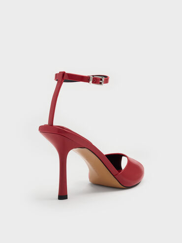 Pointed Peep-Toe Stiletto Sandals, Red, hi-res