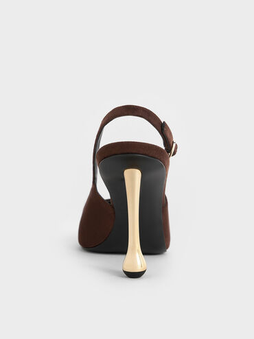 Faux Suede Sculptural-Heel Pointed Pumps, Dark Brown, hi-res