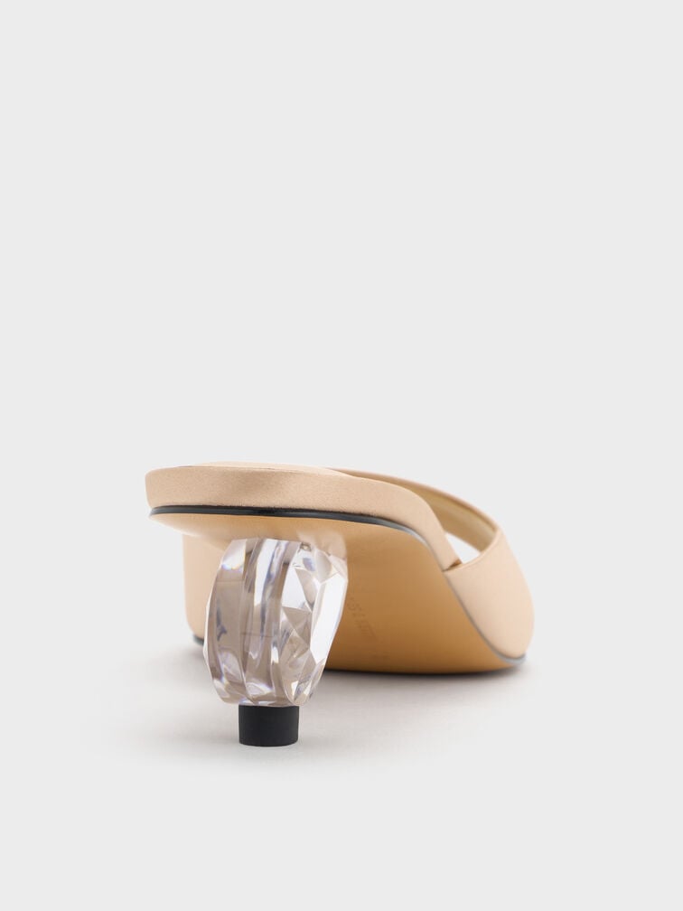 Satin Crystal-Heel Mules, Gold, hi-res