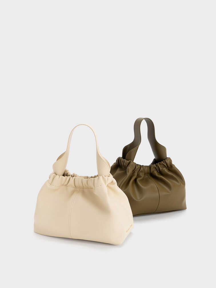 Ally Ruched Chain-Handle Bag, Khaki, hi-res