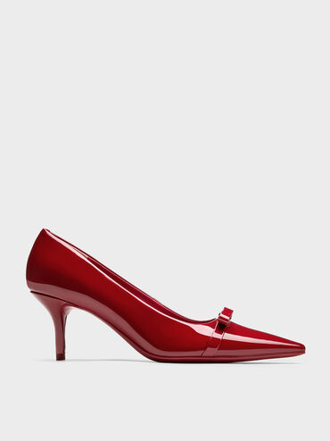 Dorian Patent Bow Pointed Stiletto Pumps, Red, hi-res