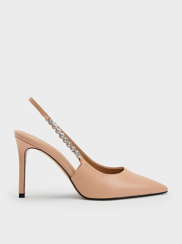 Flores Gem-Strap Slingback Pumps, Nude, hi-res