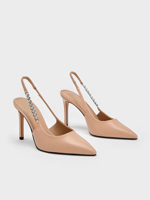 Flores Gem-Strap Slingback Pumps, Nude, hi-res