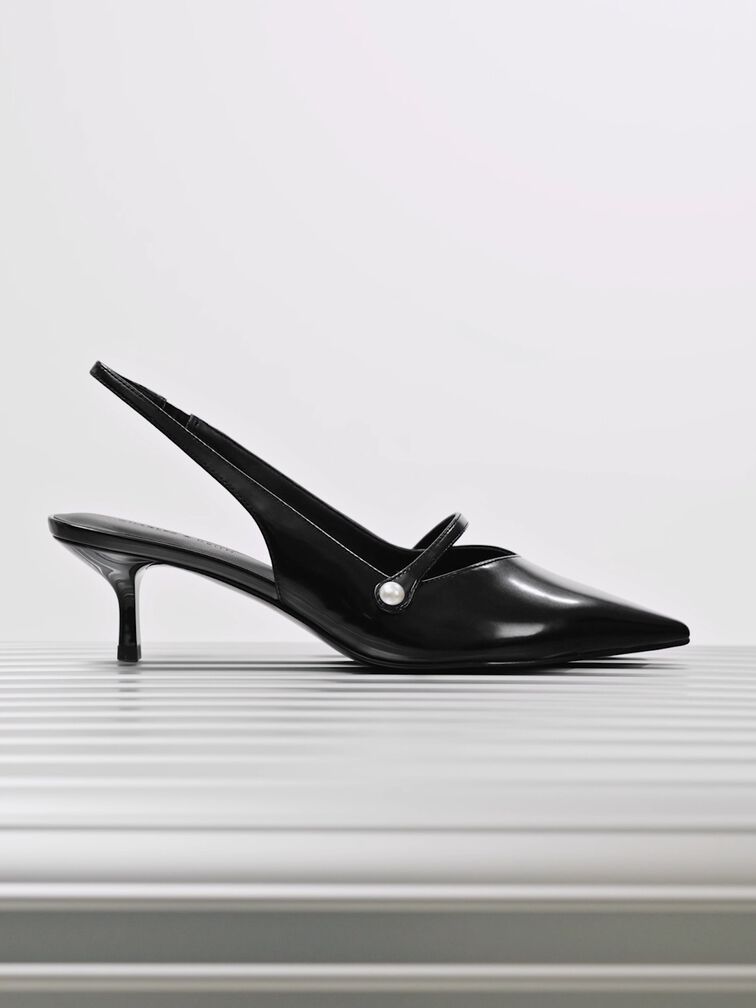 Helena Pearl Pointed Slingback Pumps, Black Boxed, hi-res