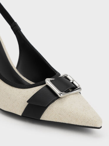 Anita Linen Buckled Pointed-Toe Slingback Pumps, Chalk, hi-res