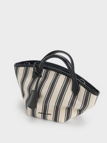 Mini Ivanna Canvas Striped Tote Bag, Noir, hi-res