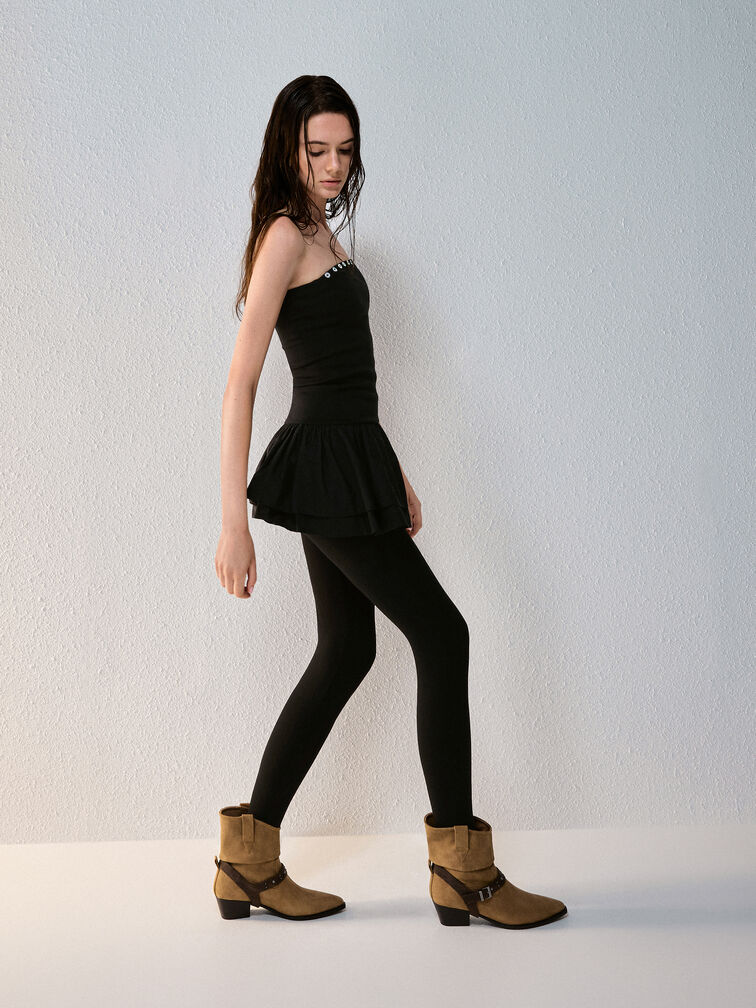 Faux Suede Studded-Strap Ruched Ankle Boots, Sand, hi-res