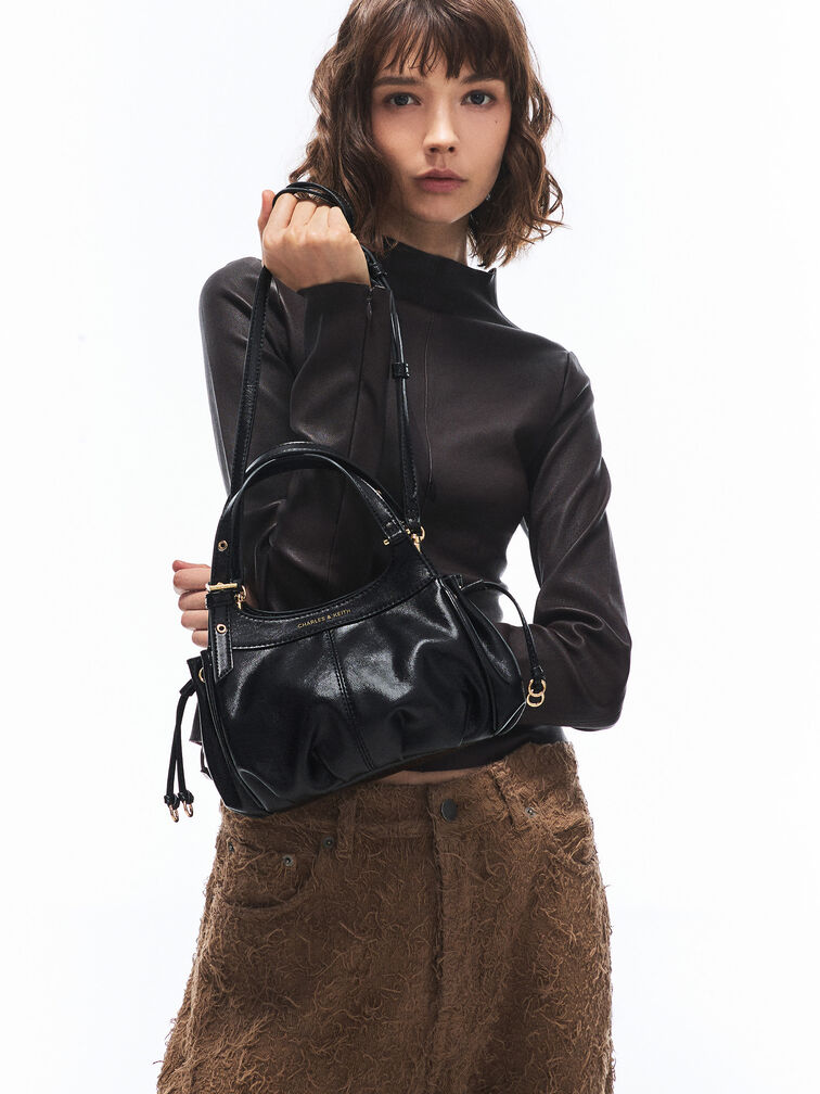 Mini Lillith Drawstring Bucket Bag, Black, hi-res