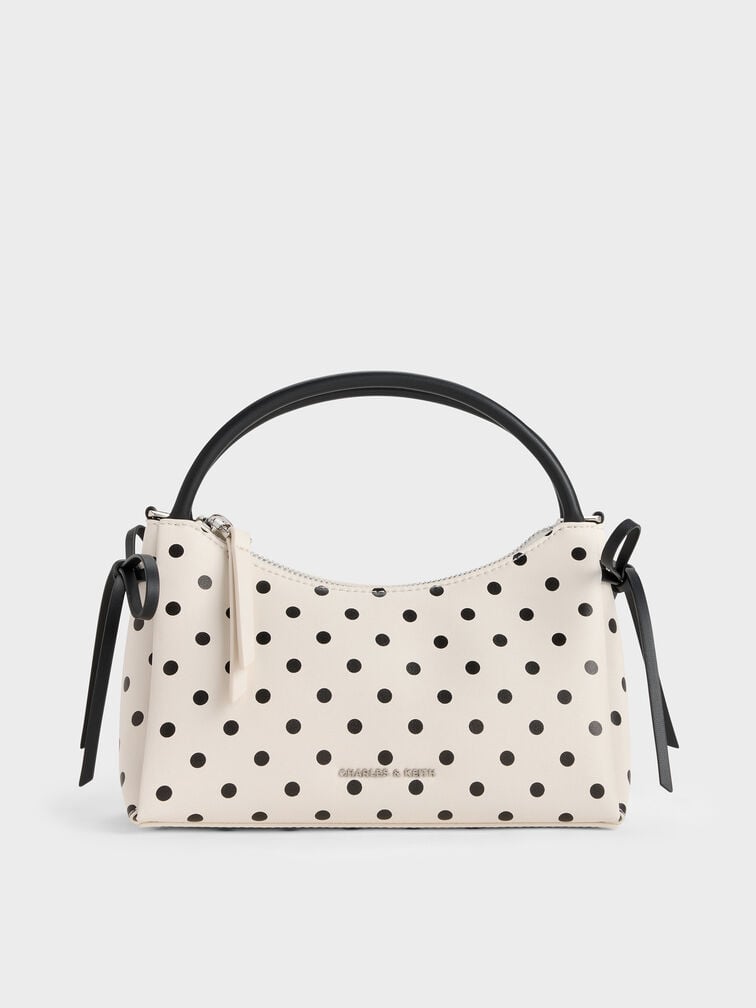 Hazel Polka-Dot Bow Top Handle Bag, Cream, hi-res