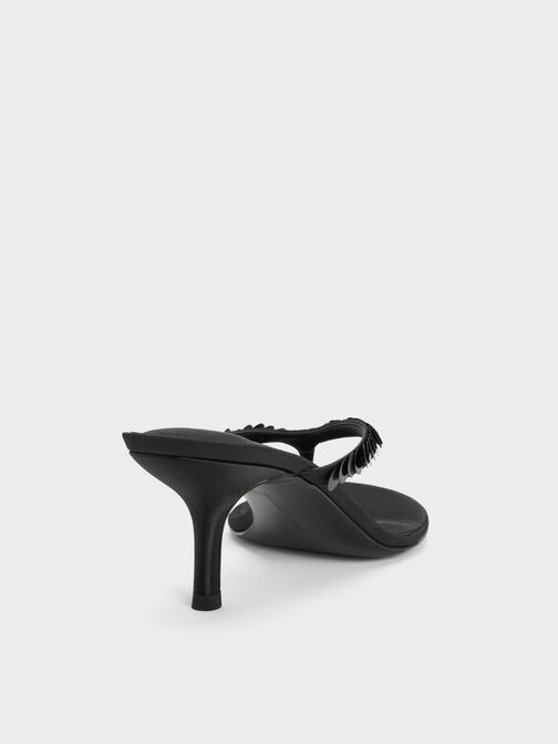 Briella Sequinned Heeled Thong Sandals, Black Textured, hi-res