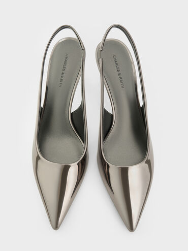 Kaia Metallic Pointed Slingback Pumps, Pewter, hi-res