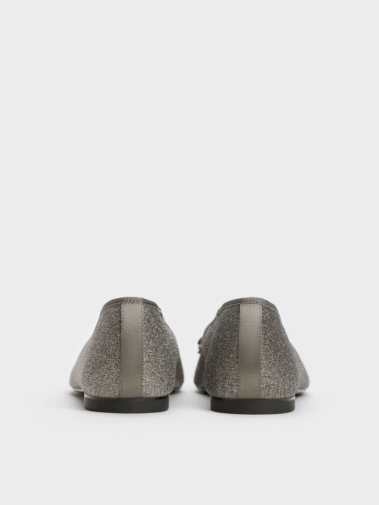 Glittered Mesh Bow Ballet Flats, Grey, hi-res
