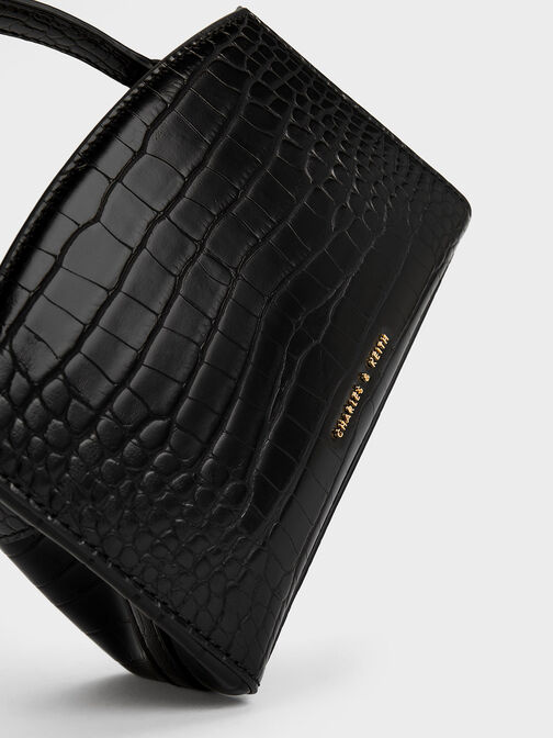 Aubrielle Croc-Effect Belted Top Handle Bag, Black, hi-res