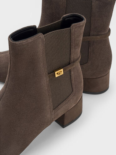 Georgina Suede Tapered Ankle Boots, Dark Brown Textured, hi-res