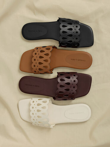 Cut-Out Slide Sandals, White, hi-res