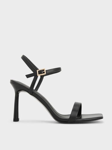 Ankle-Strap Heeled Sandals, Black, hi-res
