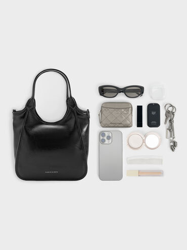 Mini Sianna Crinkle-Effect Slouchy Tote Bag, Noir, hi-res