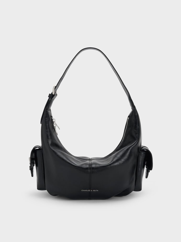 Bessie Side-Pocket Hobo Bag, Noir, hi-res
