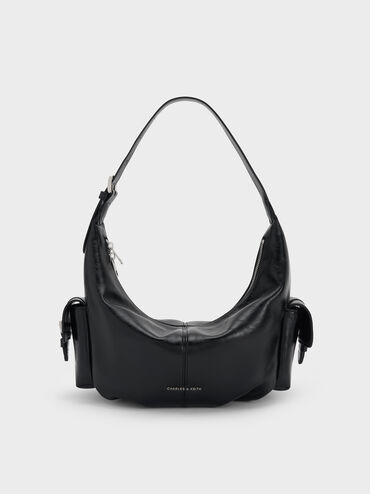 Bessie Side-Pocket Hobo Bag, Noir, hi-res