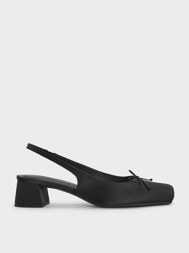 Sadira Satin Slingback Pumps, Black Textured, hi-res
