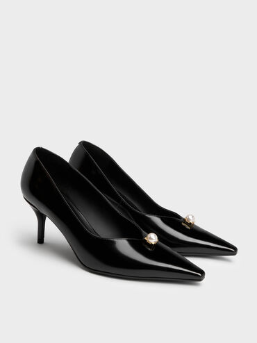 Marie Pearl Pointed Pumps, Black Boxed, hi-res