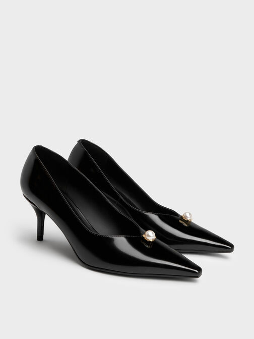 Marie Pearl Pointed Pumps, Black Boxed, hi-res