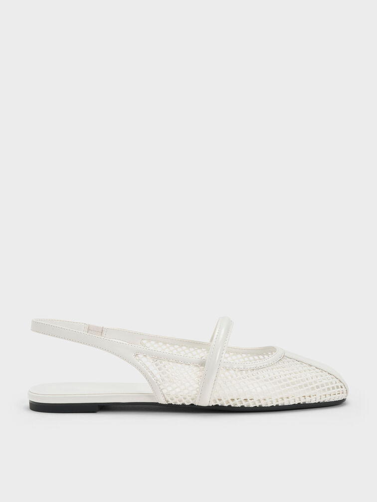 Ellory Mesh Slingback Mary Jane Flats, White, hi-res