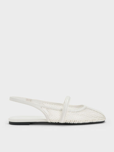 Ellory Mesh Slingback Mary Jane Flats, White, hi-res