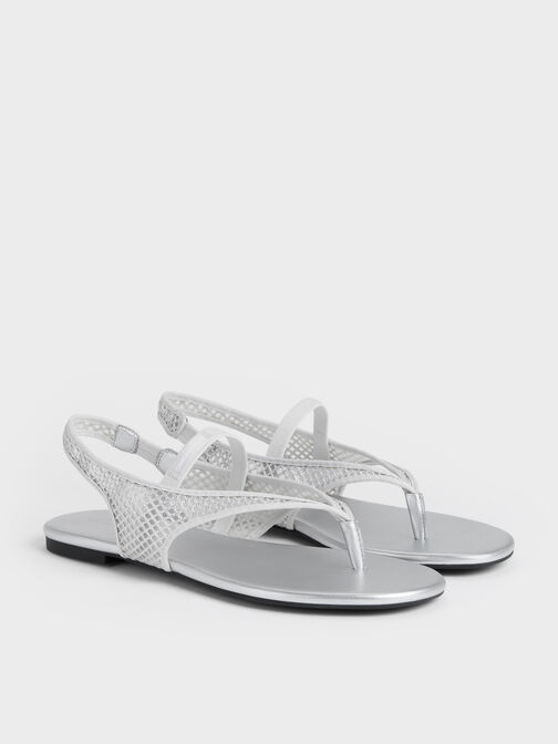 Ellory Mesh Thong Slingback Sandals, Silver, hi-res