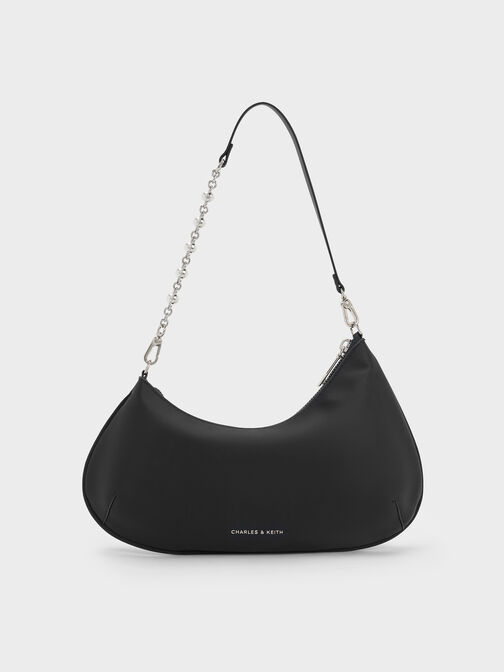 Dion Satin Chain-Handle Shoulder Bag, Noir, hi-res