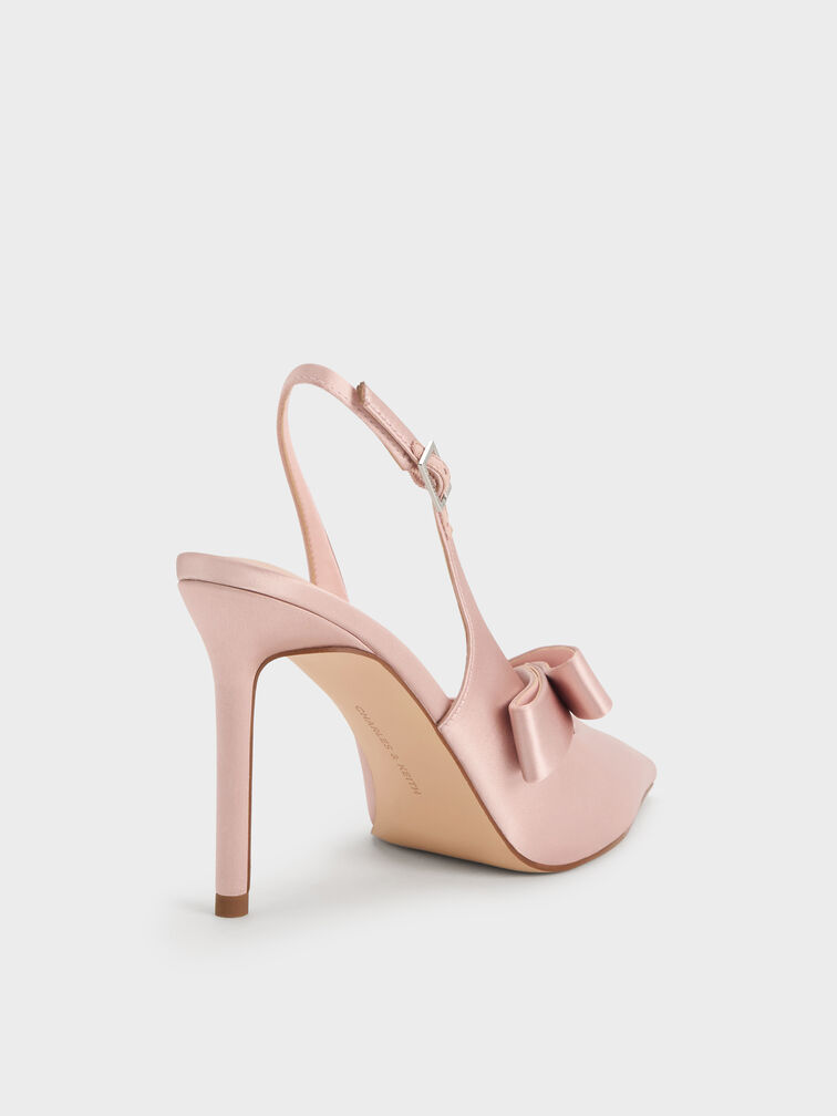 Satin Pleated-Strap Slingback Pumps, Pink, hi-res