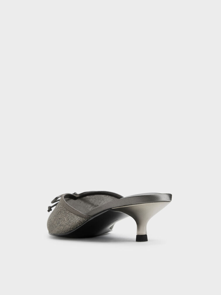 Glittered Mesh Bow Kitten Heels, Grey, hi-res
