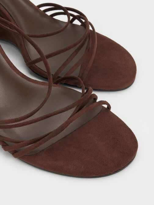 Noona Faux Suede Strappy Wedges, Dark Brown Textured, hi-res