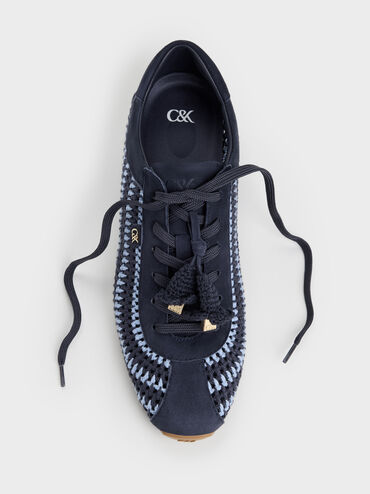 Jace Crochet & Suede Flower Sneakers, Blue, hi-res