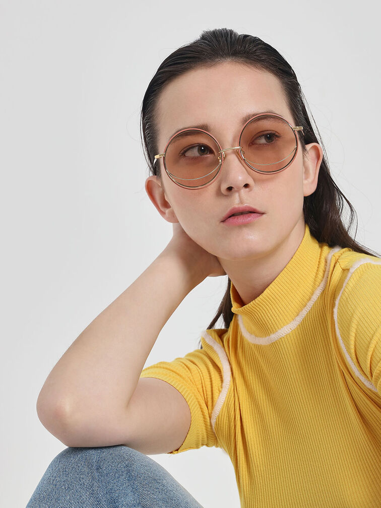 Circle Frame Sunglasses, Pink, hi-res