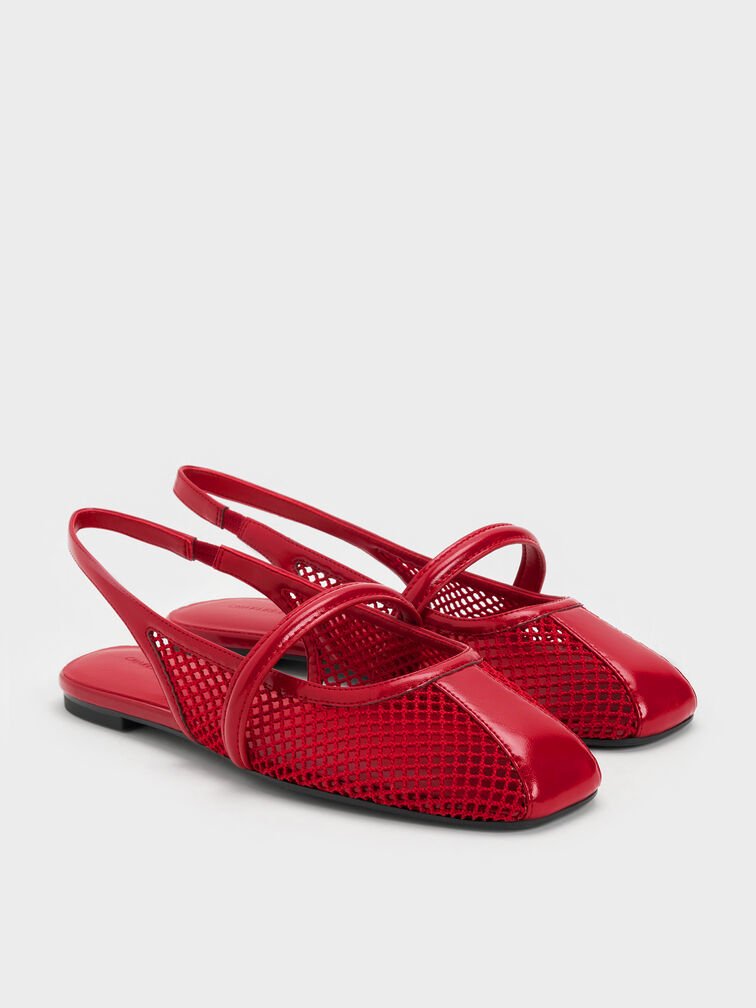 Ellory Mesh Slingback Mary Jane Flats, Red, hi-res