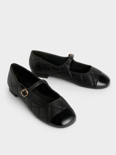 Cap-Toe Quilted Mary Janes, Black, hi-res
