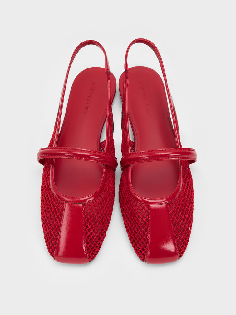 Ellory Mesh Slingback Mary Jane Flats, Red, hi-res